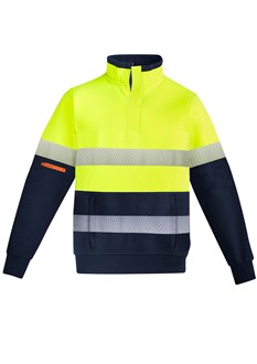 SZ Mens Orange Flame Hi Vis 1/4 Zip Brushed Fleece Pullover - Hoop Taped