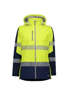 HI VIS SOFTSHELL WOMENS 2 IN 1 JACKET - Zip-Off Sleeves Heavy Weight - Wear as Jacket or Vest, Comfort Plus